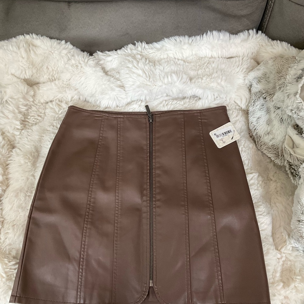 Free People Brown Leather Skirt 4 NWT
